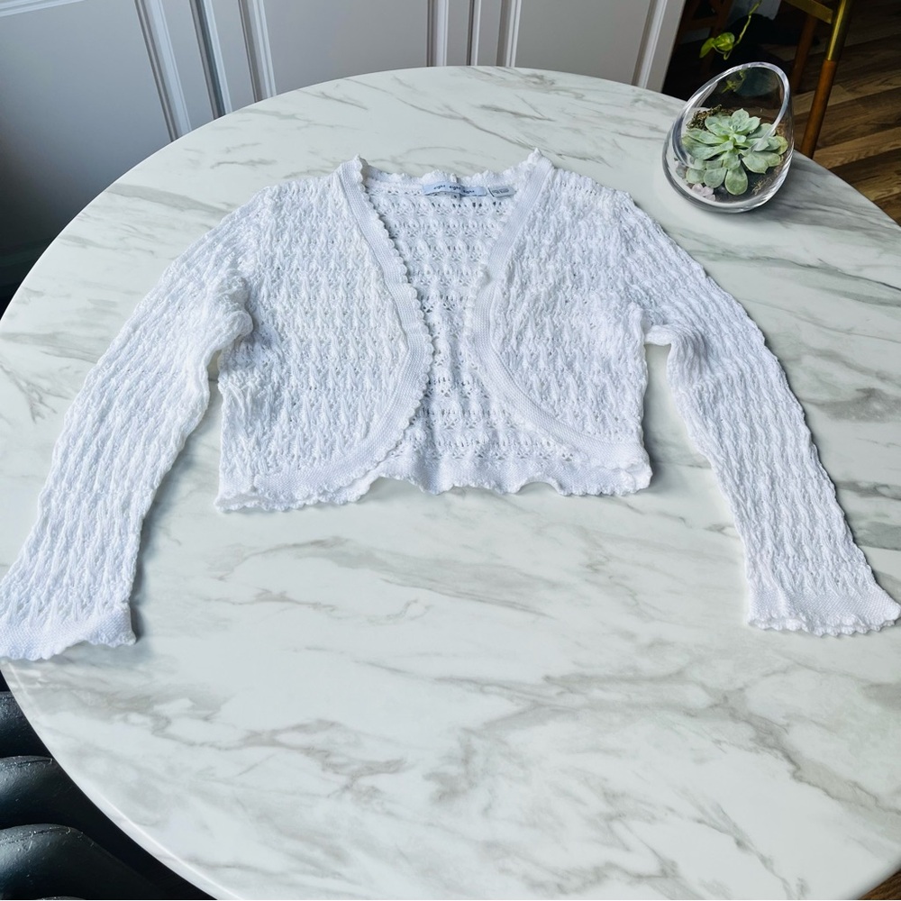 Y2K Eight Eight Eight Cotton White Textured Knit Crochet Cardigan